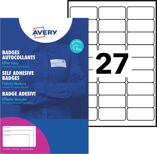 Avery badge etiket 63,5x29,6mm 20 vel 10 etiketen per vel wit