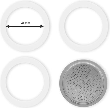 Bialetti - set filterplaatje aluminium (41mm) - voor de moka express en moka induction, 2 kops - inclusief 3 rubberen ringen (binnenmaat ring 41mm)