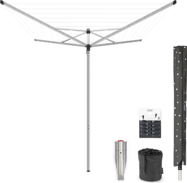 Brabantia topspinner droogmolen - 40 m - met metalen grondanker - beschermhoes - wasknijpertasje en wasknijpers - metallic grey