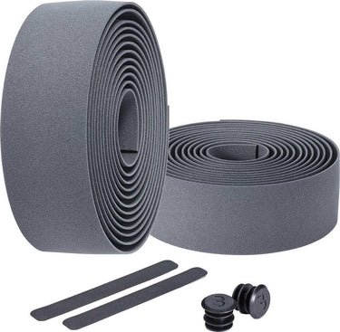 Bbb cycling stuurlint racefiets - zelfklevend stuurtape met stretch materiaal - antislip - lengte: 200cm - dikte: 2mm - inclusief stuurdoppen - grijs - raceribbon bht-01