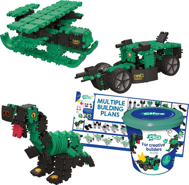 Clics dino world 6-in-1 bouwblokken– duurzaam speelgoed gemaakt van gerecycleerde kunststof- bouwset 6 in 1 - speelgoed 4,5,6,7,8 jaar jongens en meisjes- educatief speelgoed- montessori speelgoed- constructie speelgoed