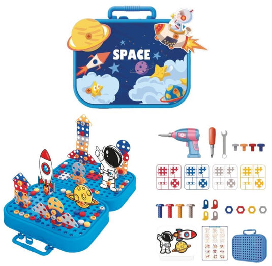 Eddy toys bouwdoos ruimte - 228 stuks – constructieset met koffer – bouwset met speelgoed boormachine en gereedschap – ruimte constructiespeelgoed voor kinderen