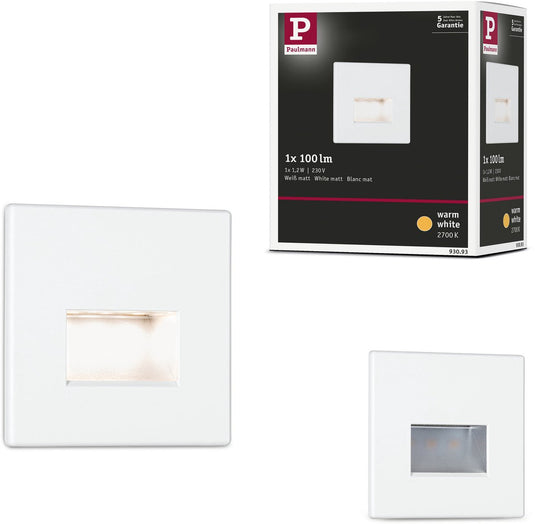 Paulmann edge led wandinbouwlamp – wit mat – 2700k warmwit – 1,2w – 50 lm – 230v – wand- trapverlichting