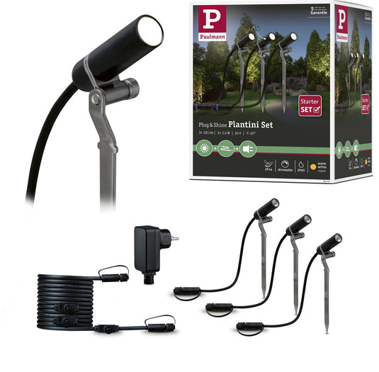 Paulmann plug shine led-tuinspots plantini basisset basisset ip65 3000k 3x2w 21va antraciet