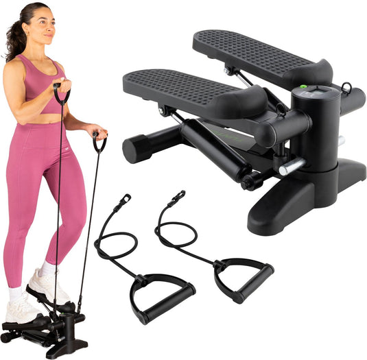 Tunturi stepper - stepper fitness - traploper - aerobic step - fitness - incl display en weerstandsbanden - zwart