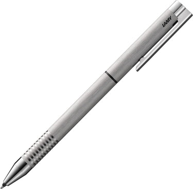 Lamy set bestaande uit 1x twin pen multi-pen systeem met logo 606 balpennen en vulpotlood van roestvrij staal in geborsteld en 1x echt lederen etui in zwart voor twee schrijfinstrumenten