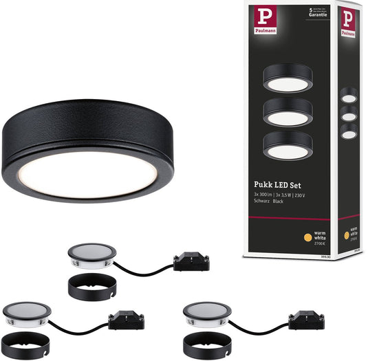 Paulmann led-onderkastverlichting pukk 3x3,5w 65 mm 3x210lm 230v rond zwart