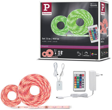 Paulmann simpled led strip 7,5 meter rgb - plug play set - 26w - 12v - wit - metaal kunststof