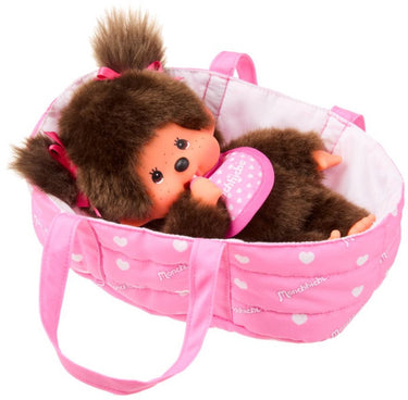 Monchhichi pluche pop met draagmand - 20 cm - schattig speelgoed.