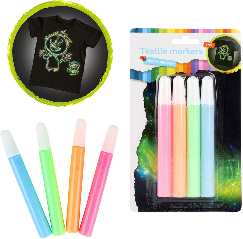Load image into Gallery viewer, Toi-toys knijp textielstiften glow in the dark, 4st.

