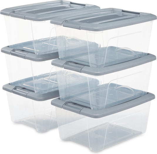 Iris new topbox opbergbox - 15l - kunststof - transparant zilvergrijs - set van 6