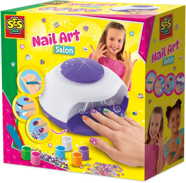 Ses creative - nail art salon - kindernagellak - nageldroger op batterijen - 6 kleuren nagellak - unicorn decoroaties - nagelvijl - glitter diamantjes - makkelijk af te halen - made in holland - vanaf 6 jaar