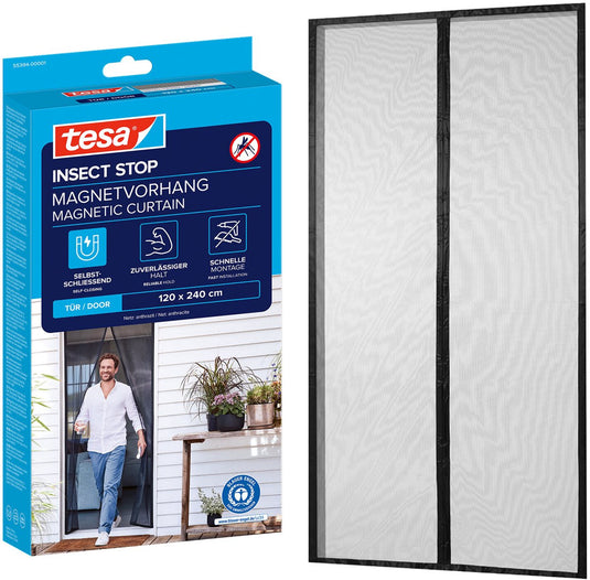 Tesa insect stop magnetic curtain xl - magnetisch gordijn zelfsluitend voor balkon- en terrasdeuren, zonder boren - 240 x 120 cm