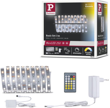 Paulmann maxled 250 led strip basisset 3m tunable white 3m 11w 270lm m 30 leds m tunable white 24va