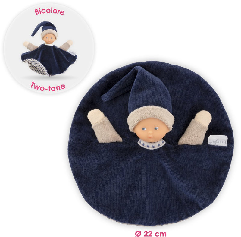 Load image into Gallery viewer, Corolle knuffeldoek - marineblauw babydoekje 17cm - zacht speelgoed.
