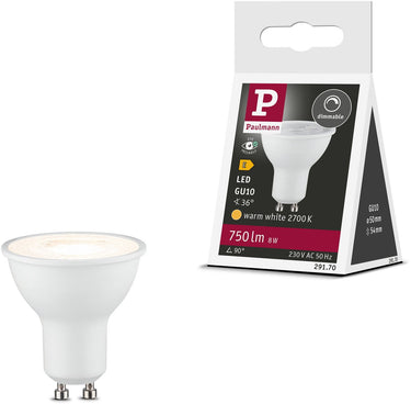 Paulmann standaard led spot gu10 - 230v - dimbaar - 750 lm - 8w - 2700k warmwit - mat wit