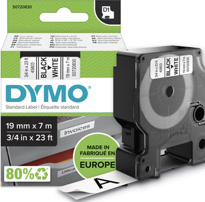 Dymo originele d1 labels | zwarte tekst op wit label | 19 mm x 7 m | zelfklevende etiketten voor de labelmanager labelprinter | gemaakt in europa