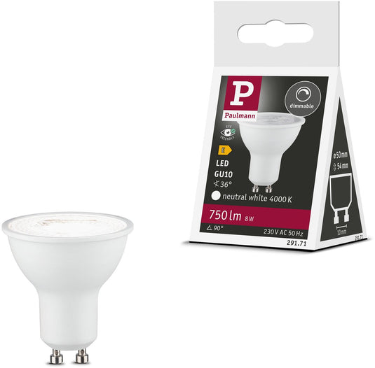 Paulmann standaard led spot gu10 - 230v - dimbaar - 750 lm - 8w - 4000k neutraal wit - mat wit