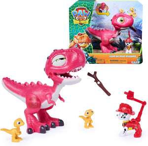 Paw patrol - de dino film - hear me roar rhubarb, speelgoeddinosaurus van 17,7 cm met geactiveerde geluiden, marshall-actiefiguur en 2 dinofiguren