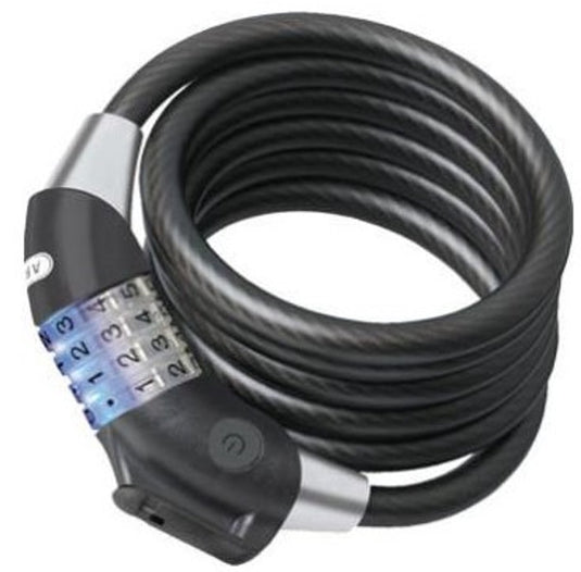 Abus spiraalkabelslot raydo pro 1450 185 + texkf-houder - cijferslot met verlichte led-cijferwielen - -security level 4 - 185 cm