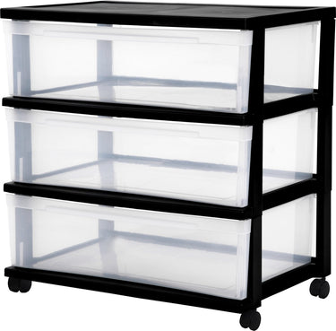 Iris new wide chest ladesysteem - 3 lades x 30l - kunststof - zwart transparant - met wielen