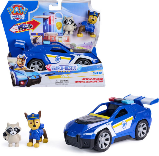 Paw patrol - search rescue - chase's voertuig met 2 figuren terugtrekfunctie - speelgoedvoertuigen