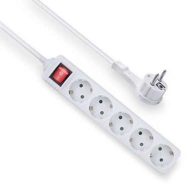 Act stekkerdoos met lichtgevende schakelaar en platte stekker, 5 sockets, 1,5 m, wit