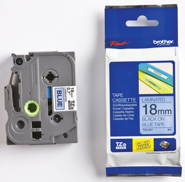 Brother tze-541 labeltape zwart op blauw – breedte 18 mm