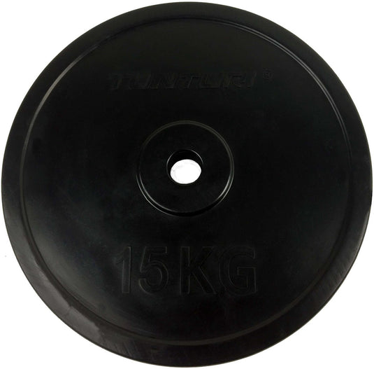 Tunturi halterschijf - halter gewichten - 1x 15 kg - 30mm - rubber - incl. gratis fitness app