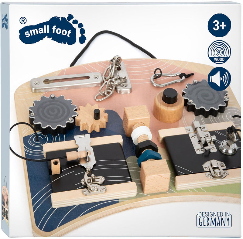 Load image into Gallery viewer, Small foot - houten activiteitenbord rotatie en sloten
