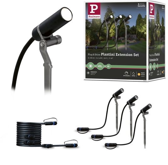 Paulmann plug shine led-tuinspots plantini uitbreidingsset ip65 3000k 3x2w antraciet