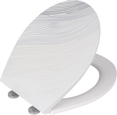 Wenko wc bril menin met structuurprint - antibacterieel duroplast - easy-close softclose sluiting - fix-clip bevestiging afklikbaar in rvs - toiletbril decor met structuur - toiletzitting met print