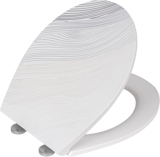 Wenko wc bril menin met structuurprint - antibacterieel duroplast - easy-close softclose sluiting - fix-clip bevestiging afklikbaar in rvs - toiletbril decor met structuur - toiletzitting met print