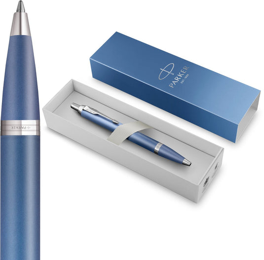Parker im writing rituals | balpen | rustgevend blauw afwerking met kleurverloop en verchroomde details | medium penpunt | blauwe inkt | geschenkverpakking