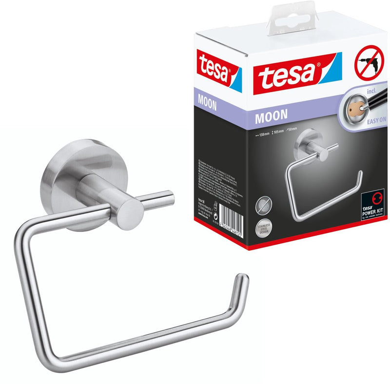 Load image into Gallery viewer, Tesa toiletrolhouder moon roestvrijstalen look zelfklevend zonder boren – 53x140x99mm
