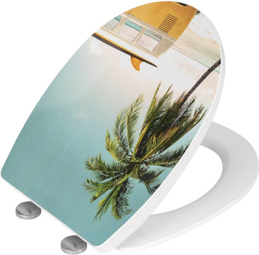 Wenko wc bril corbara - thermoplast hoogglans met print - easy-close softclose sluiting - fix-clip bevestiging afklikbaar in rvs - belastbaar tot 350 kg - toiletbril decor - toiletzitting met print