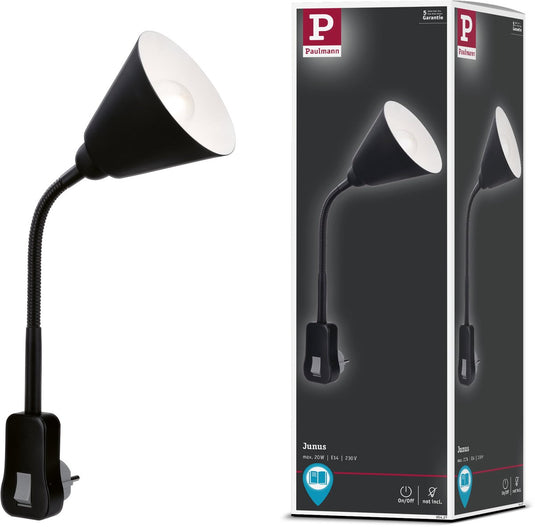Paulmann stekkerlamp junus - flexarm - e14 230v - leeslamp nachtlamp dimbaar - stekkerspot - stopcontactlamp voor lees- en nachtgebruik - zwart
