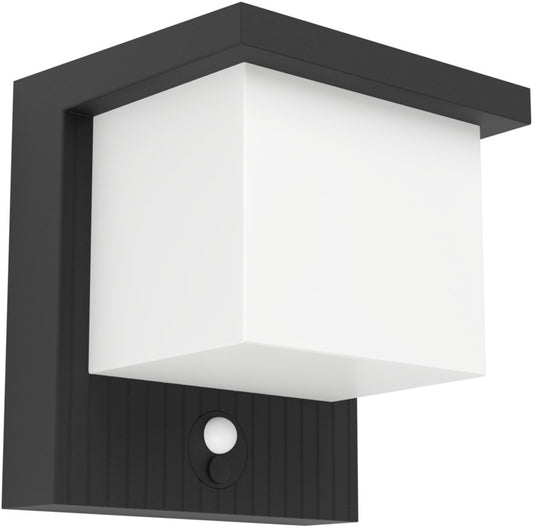 Eglo frigento solar wandlamp buiten - sensor - oplaadbaar - 15 cm - zwart melkkleurig