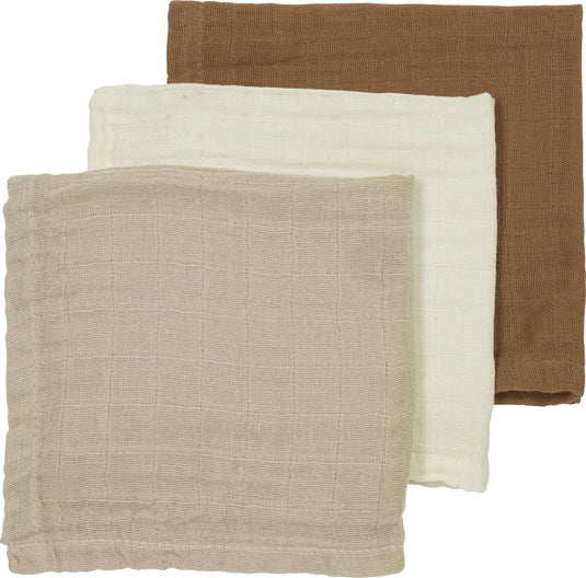 Meyco baby uni monddoekjes - 3-pack - hydrofiel - offwhite sand toffee - 30x30cm