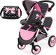 Bayer design tweeling poppenwagen twin xeo, dubbele poppenwagen, verstelbare duwstang, tas in zwart wit roze