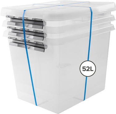 Sunware - q-line opbergbox met deksel - 52l - set van 3 - transparant grijs