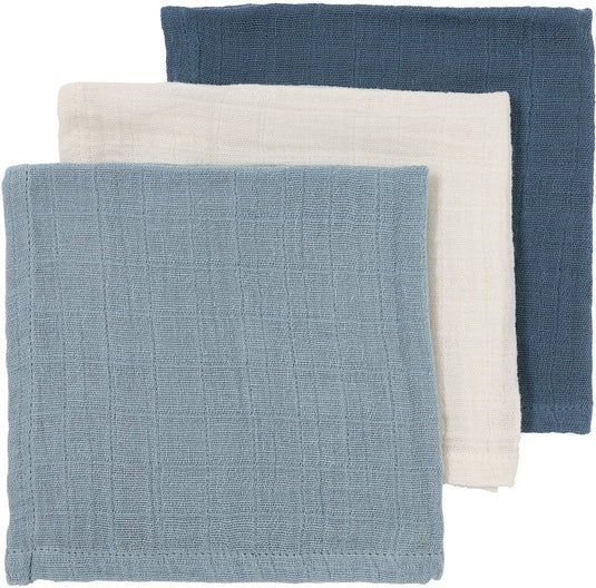 Meyco baby uni pre-washed hydrofiele monddoekjes - pre-washed hydrofiel - natural jeans blue indigo - 30x30cm - 3-pack