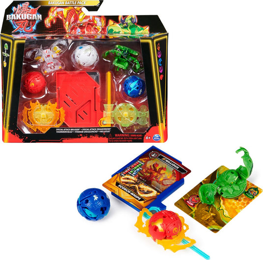 Bakugan - special attack battle-set met 5 -actiefiguren en 3 brawler-kaarten - stijlen kunnen variëren