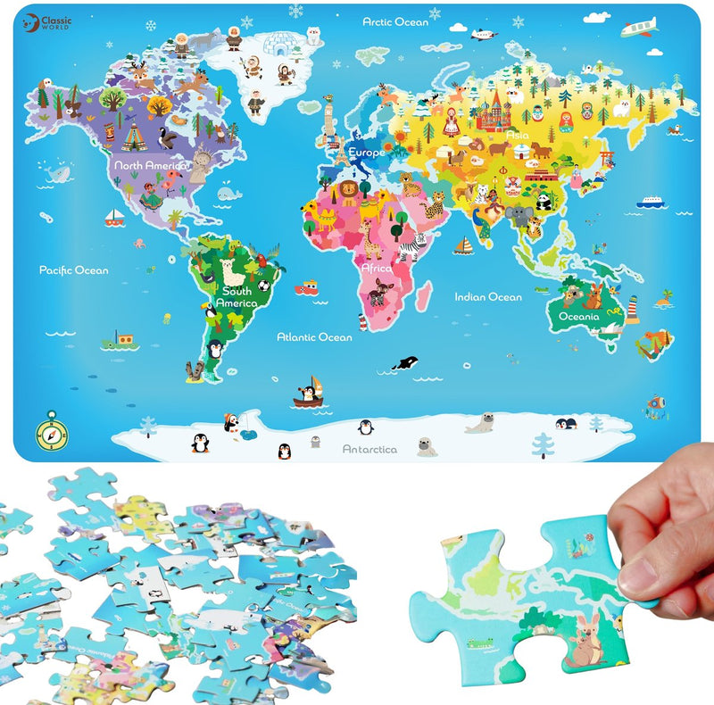 Load image into Gallery viewer, Classic world houten puzzel wereldkaart educatief speelgoed 48 stukjes.
