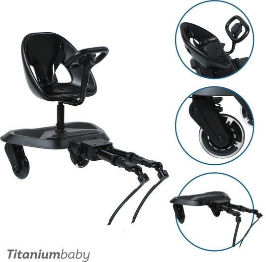 Titanium baby meerijdplankje smart joy2ride met zitje all black