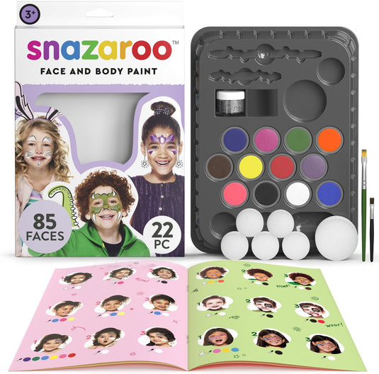 Snazaroo 1172197 kindergrime set ultimate party pack - 12 heldere kleuren inclusief glitter – face paint set kinderen – schminkset met accessoires, waterbasis afwasbaar – voor feest, carnaval halloween