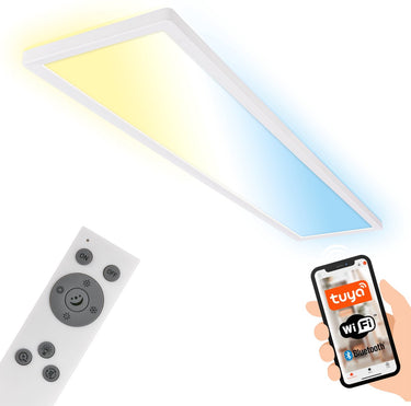Briloner tava slimme led plafondlamp - via app en spraakbesturing - met afstandsbediening - dimbaar - indirect licht - 98 x 20 x 3 cm - wit
