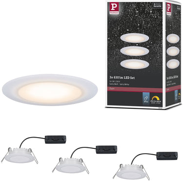 Paulmann premium led-inbouwlamp dim to warm suon basisset ip44 rond 90 mm 3x5w 3x450lm 230v dimbaar dim to warm satijn, wit