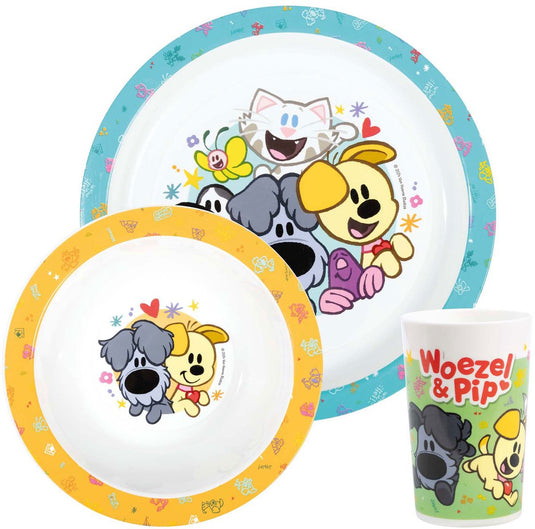 Lobbes bambolino toys kinderservies woezel pip melamine eetset - kleurrijk en duurzaam.