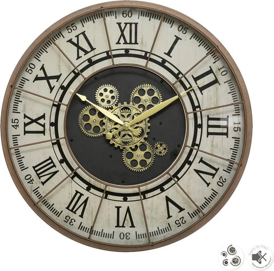 Atmosphera wandklok muur klok stella mare - vintage metal - dia 57 cm - metaal glas - lichtbruin - luxe klokken